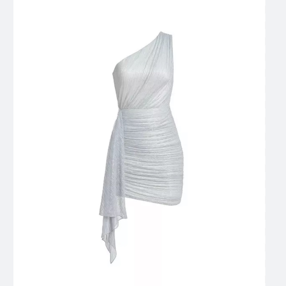 Patbo Lurex one shoulder mini dress silver